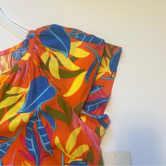 Calligraphie Floral Blouse Top Shirt Short Sleeve V-Neck Linen Women's 2X NEW - Picture 3 of 9